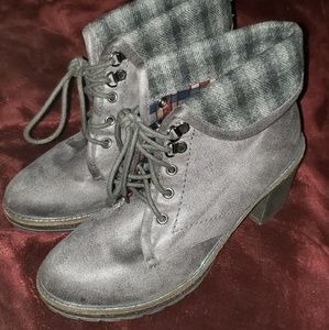 Grey Leather Suede Booties